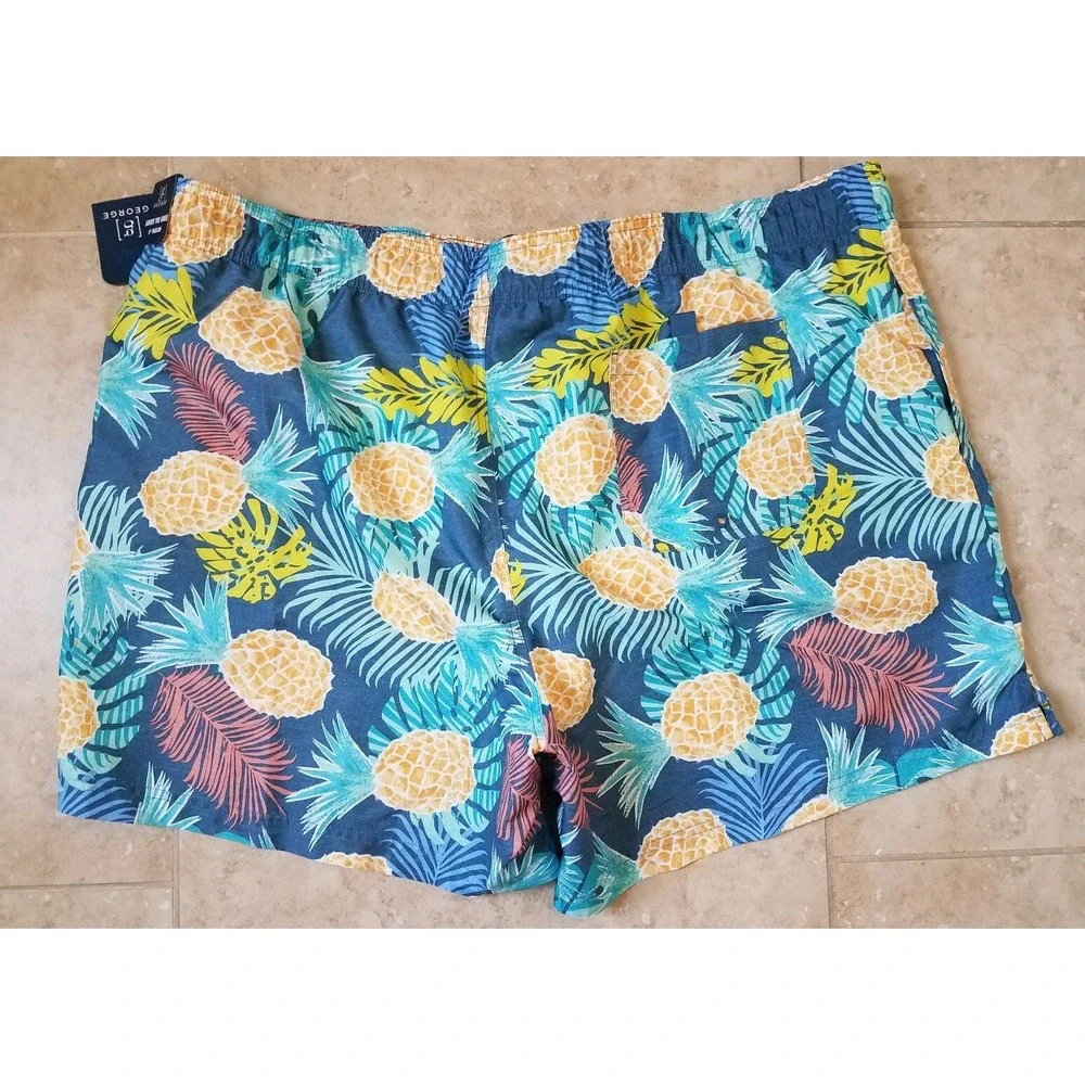 George Men Swim Shorts Trunks w/ Brief Pockets Pineapple Tropical 3X (48-50) NEW
